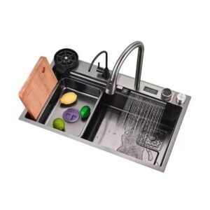 Kitchen Sink, Rain Dance Waterfall Sink, Stainless Steel Sink, Domestic Sink Set, Integrated Sink with Removable Faucet,80 * 45 * 21cm